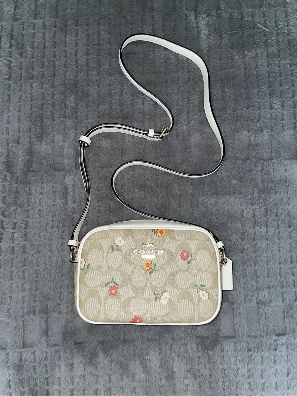Coach Neutral Floral Signature Crossbody with White Trim